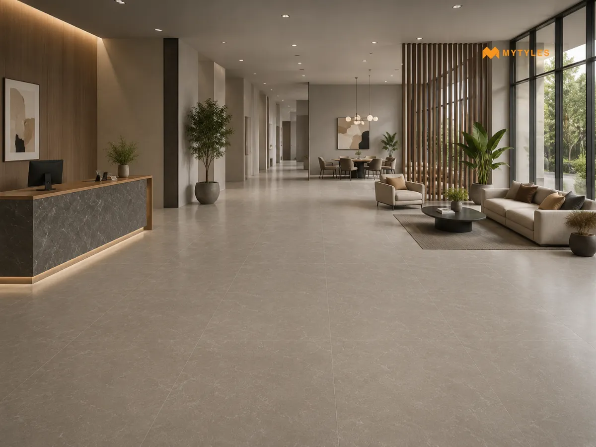 Gray Marble Look Tiles in Hallway